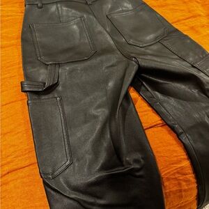 Aritzia Black Leather Cargo Pants